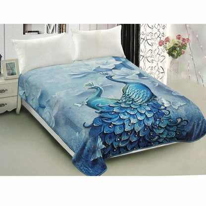 800GSM Luxury Reversible Animal Pattern Mink Blanket Queen 200 x 240 cm Pretty Peacock Blue - Mekamart Australia