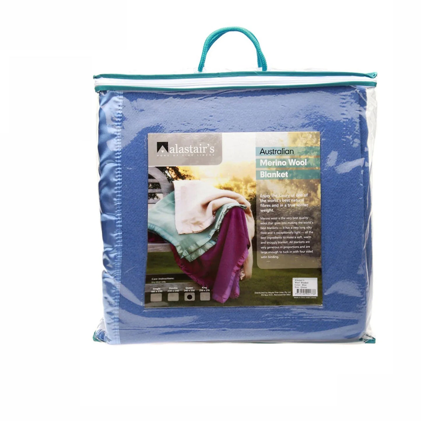 Alastairs 375GSM Australian Merino Wool Blanket Blue - Queen - Mekamart Australia