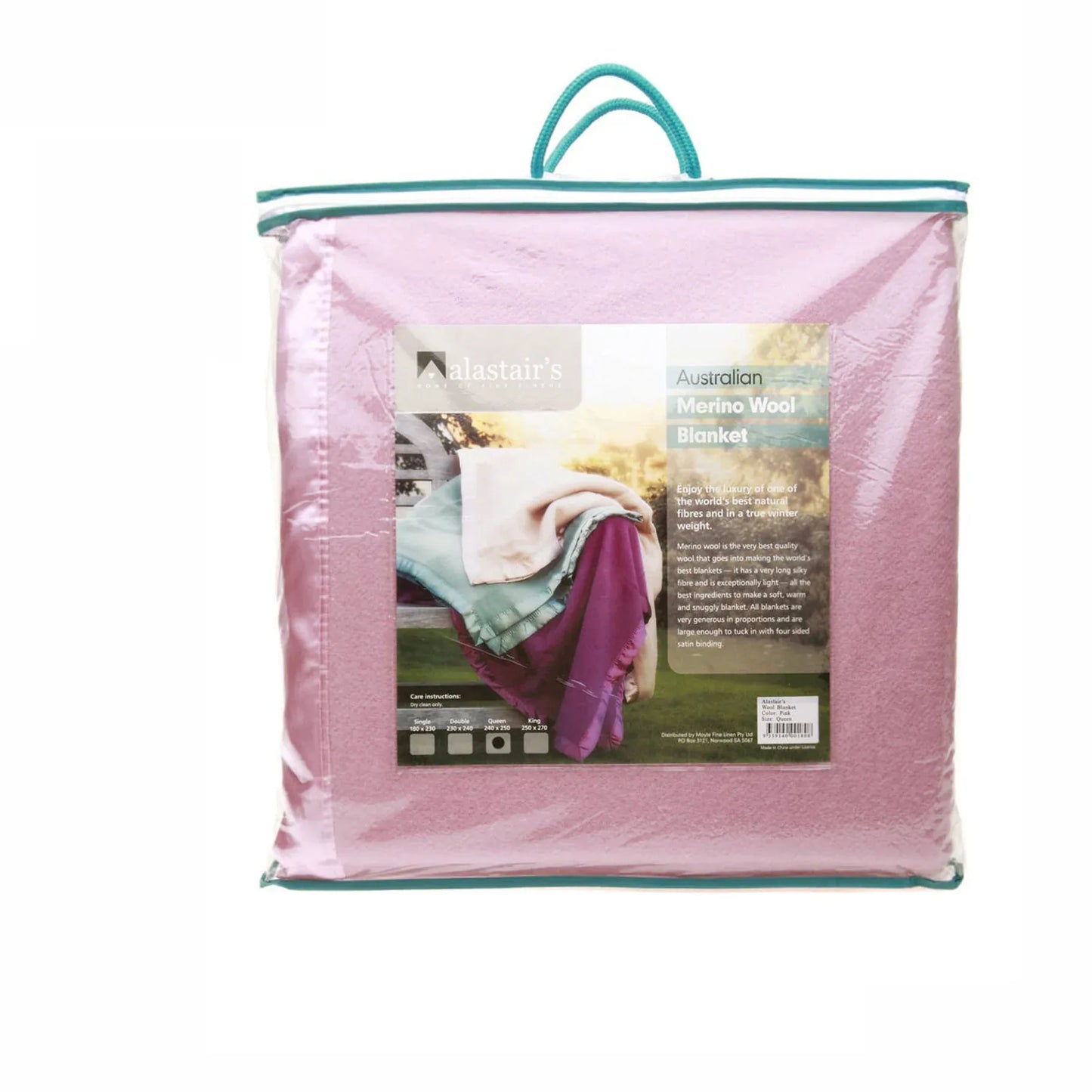 Alastairs 375GSM Australian Merino Wool Blanket Pink - Queen - Mekamart Australia