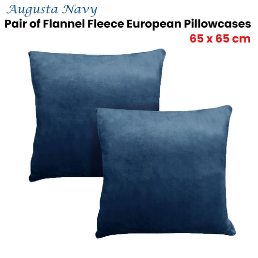 Alastairs Augusta Navy Pair of Flannel Fleece European Pillowcases - Mekamart Australia