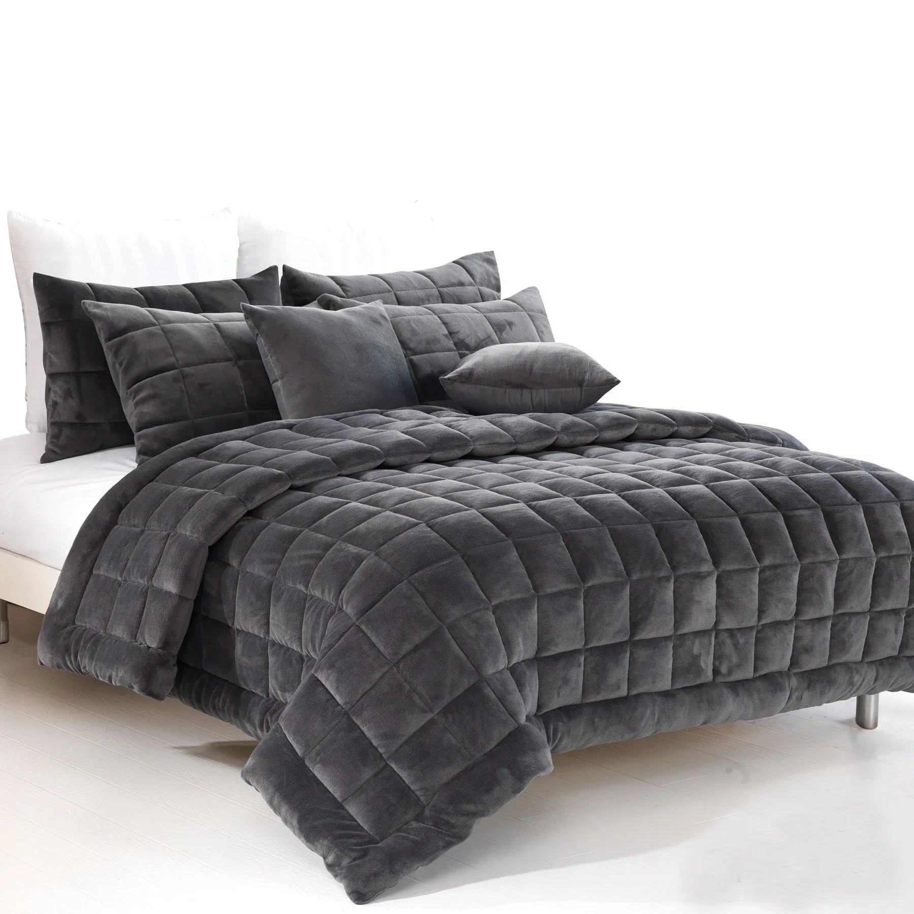 Alastairs Augusta Faux Mink Quilt / Comforter Set Charcoal Queen - Mekamart Australia