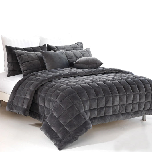 Alastairs Augusta Faux Mink Quilt / Comforter Set Charcoal Queen - Mekamart Australia