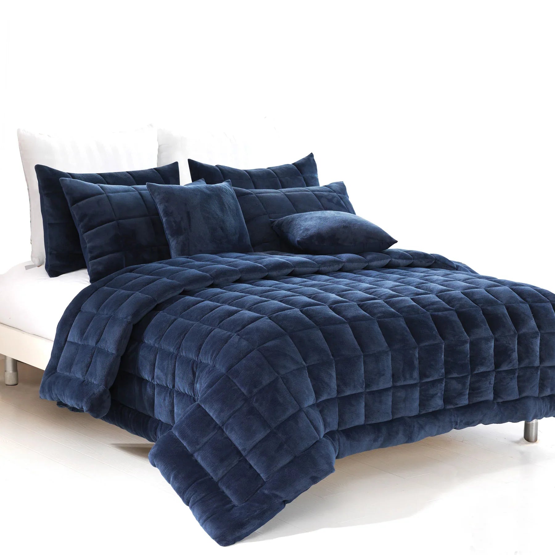 Alastairs Augusta Faux Mink Quilt / Comforter Set Navy Super King - Mekamart Australia