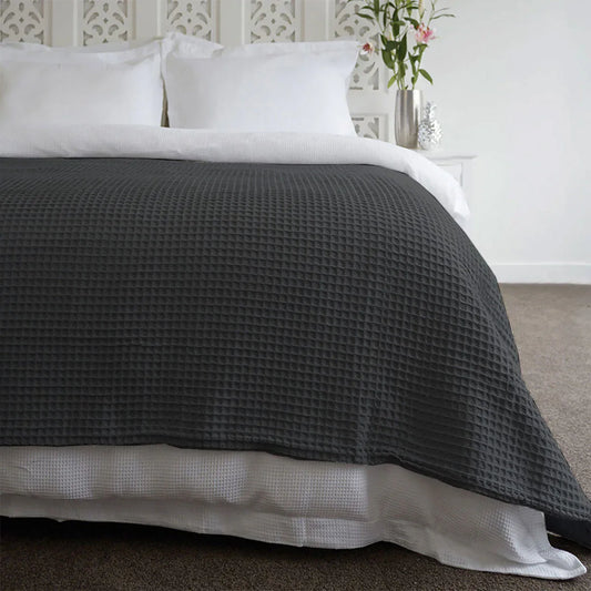 Jenny Mclean Ardent Premium Super Soft Cotton Waffle Blanket Charcoal Queen - Mekamart Australia