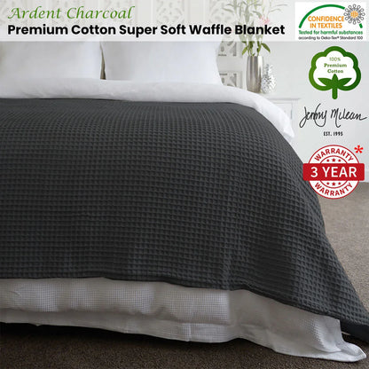 Jenny Mclean Ardent Premium Super Soft Cotton Waffle Blanket Charcoal Queen - Mekamart Australia
