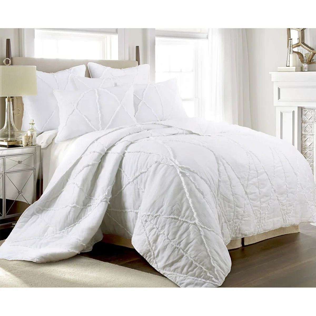 Jenny Mclean Bobby Ruffle White 3 Piece Coverlet Set King - Mekamart Australia