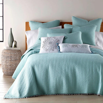 Jenny Mclean Clavo Pompom Blue 3 Piece 100% Cotton Coverlet Set King - Mekamart Australia
