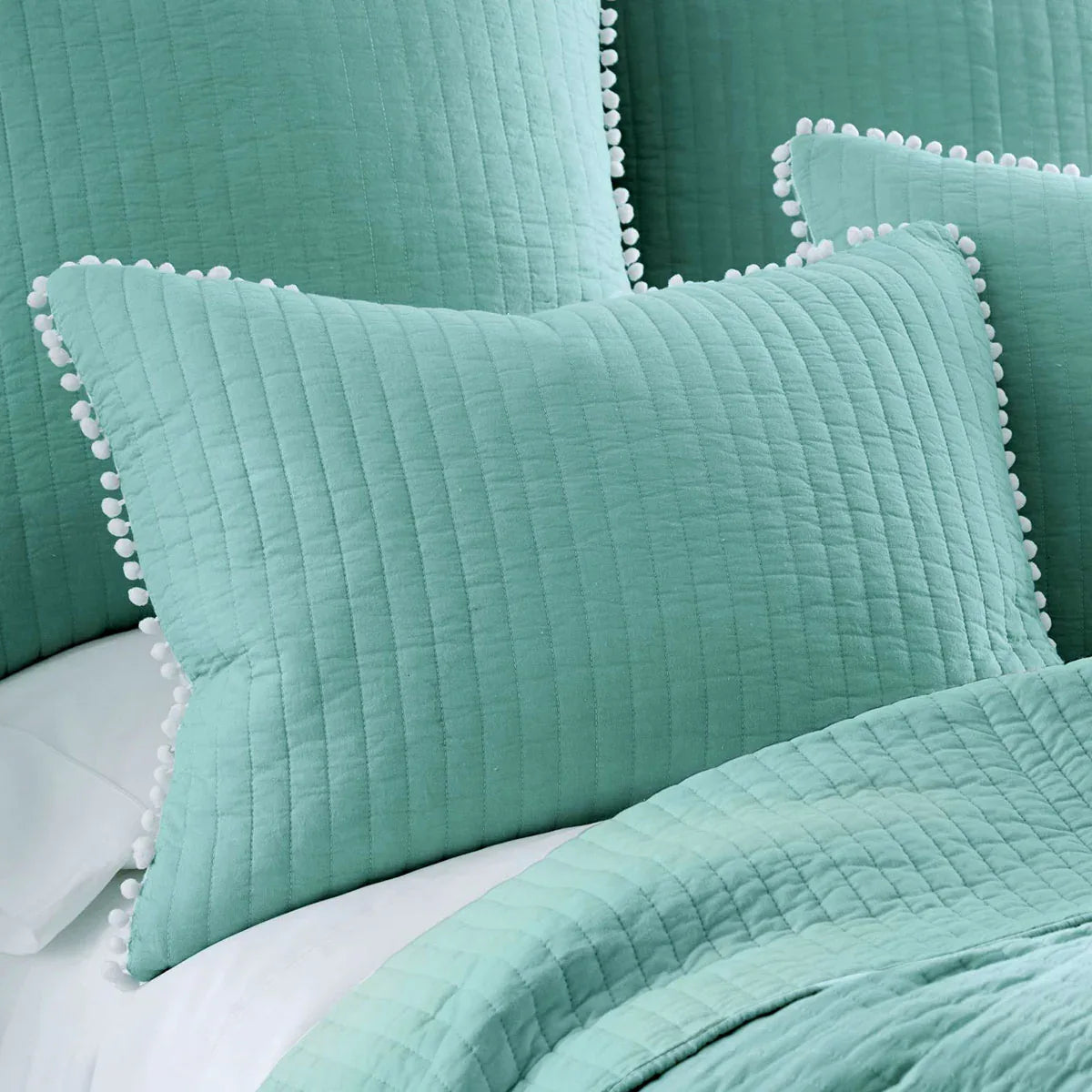 Jenny Mclean Clavo Pompom Blue 3 Piece 100% Cotton Coverlet Set Queen - Mekamart Australia