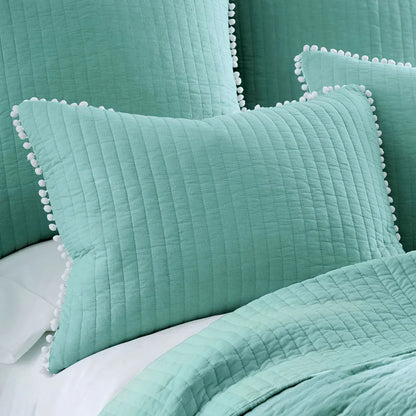 Jenny Mclean Clavo Pompom Blue 3 Piece 100% Cotton Coverlet Set Queen - Mekamart Australia