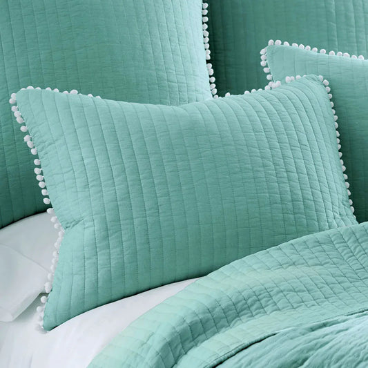 Jenny Mclean Clavo Pompom Blue 3 Piece 100% Cotton Coverlet Set Queen - Mekamart Australia