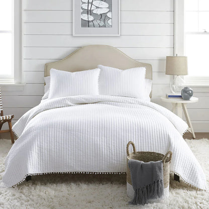 Jenny Mclean Clavo Pompom White 3 Piece 100% Cotton Coverlet Set King - Mekamart Australia