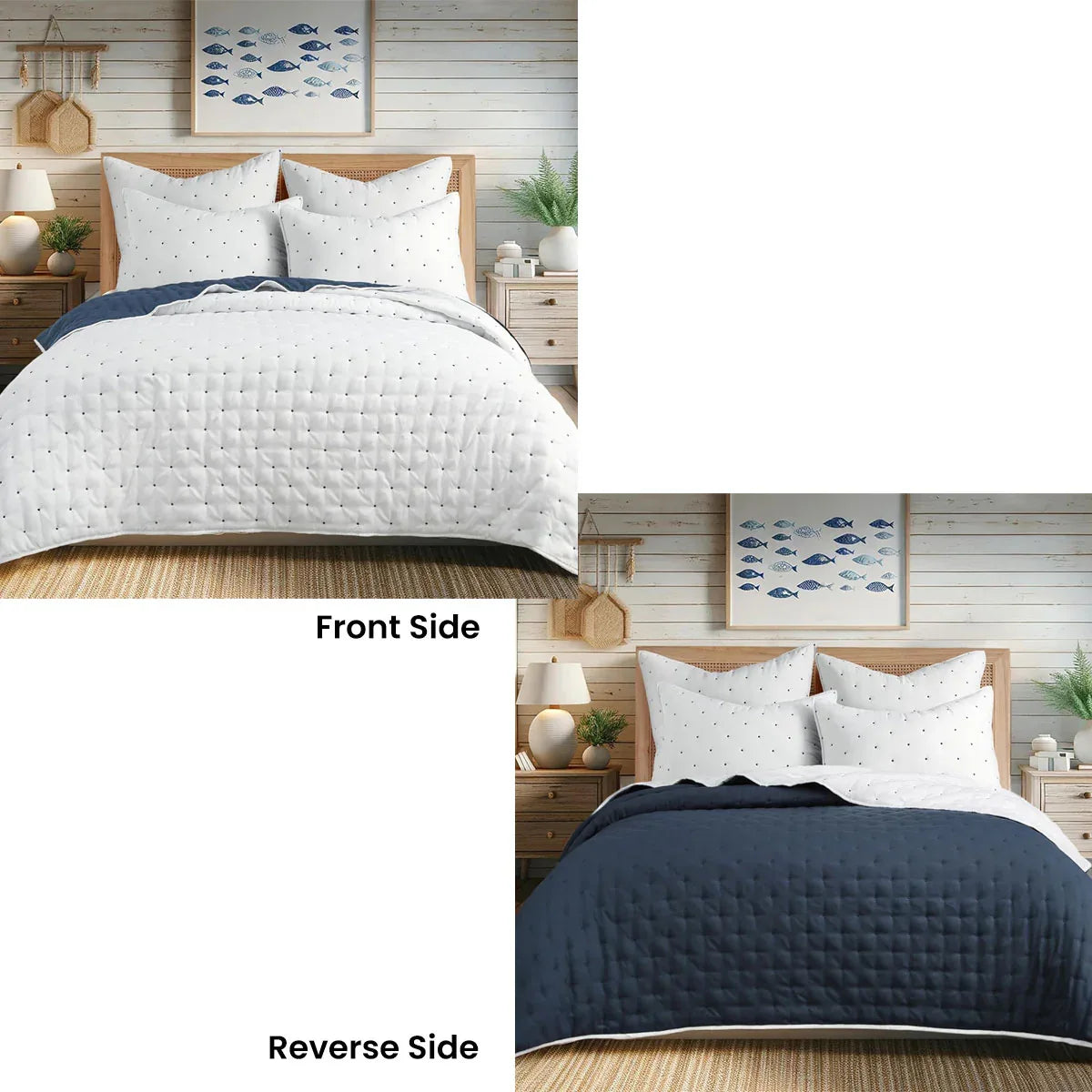 Jenny Mclean Swiss Dots Blue 3 Piece Coverlet Set King - Mekamart Australia