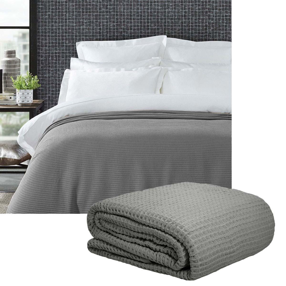 Living @ Home 350gsm 100% Cotton Breathable Waffle Blanket Queen 240 x 255 cm Charcoal - Mekamart Australia