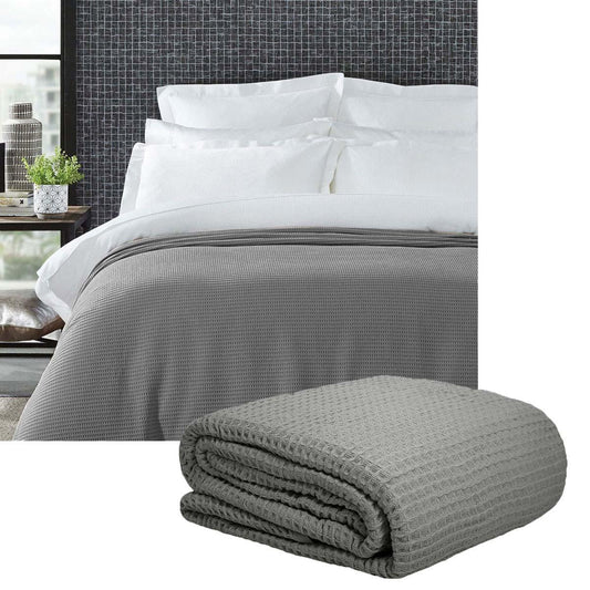 Living @ Home 350gsm 100% Cotton Breathable Waffle Blanket Queen 240 x 255 cm Charcoal - Mekamart Australia