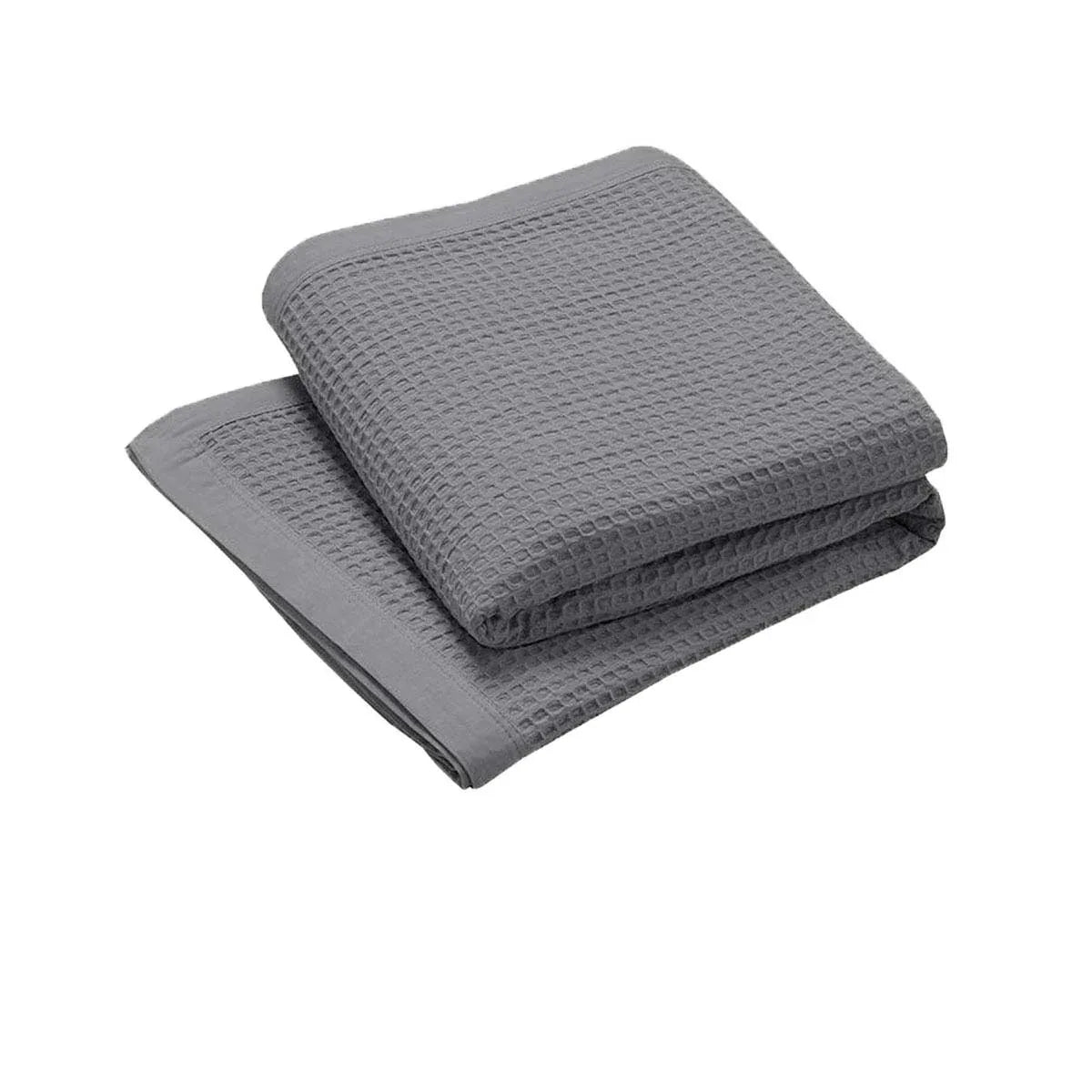 Living @ Home 350gsm 100% Cotton Breathable Waffle Blanket Single 180 x 230 cm Charcoal - Mekamart Australia