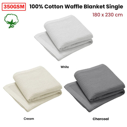 Living @ Home 350gsm 100% Cotton Breathable Waffle Blanket Single 180 x 230 cm Charcoal - Mekamart Australia