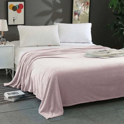 Super Soft Micro Flannel Plush Blanket Queen 220 x 240cm Blush - Mekamart Australia