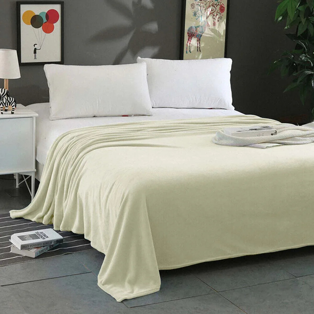 Super Soft Micro Flannel Plush Blanket Queen 220 x 240cm Cream - Mekamart Australia