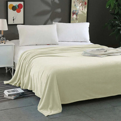Super Soft Micro Flannel Plush Blanket Queen 220 x 240cm Cream - Mekamart Australia