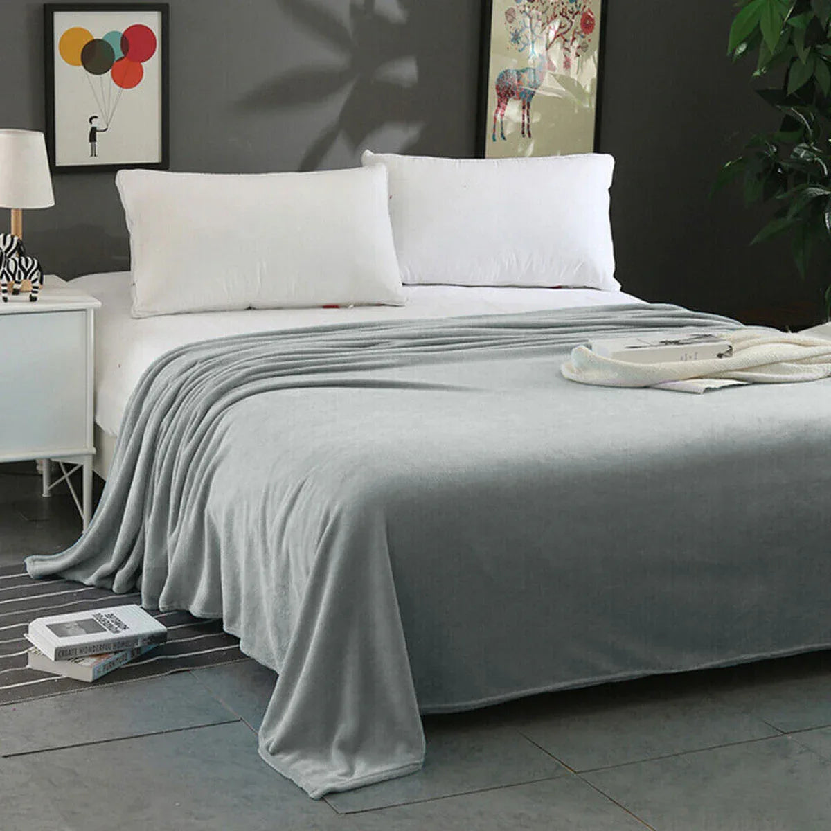 Super Soft Micro Flannel Plush Blanket Queen 220 x 240cm Grey - Mekamart Australia