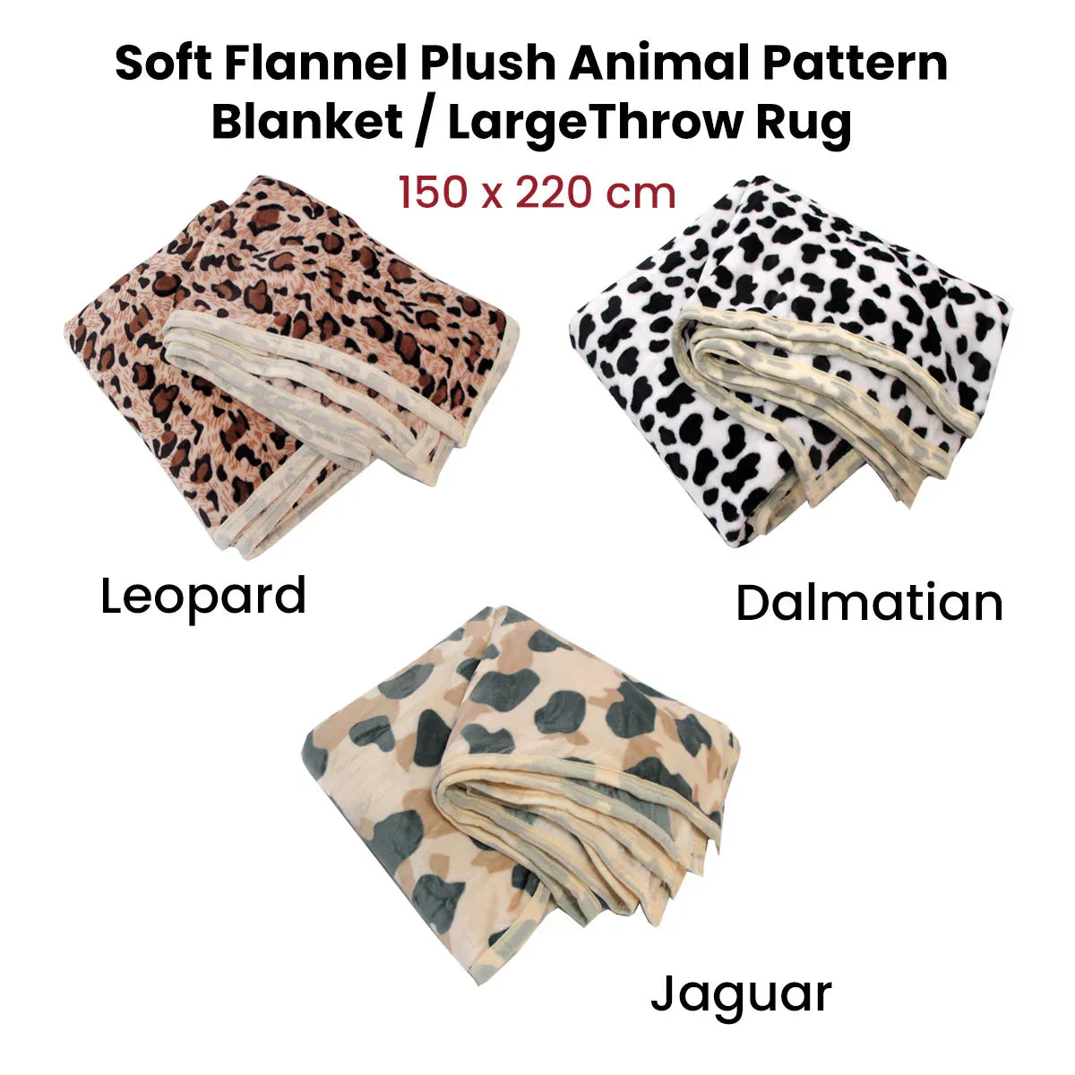 Animal Skin Pattern Soft Flannel Plush Single Size Blanket / Large Throw Rug 150 x 200cm Dalmatian - Mekamart Australia