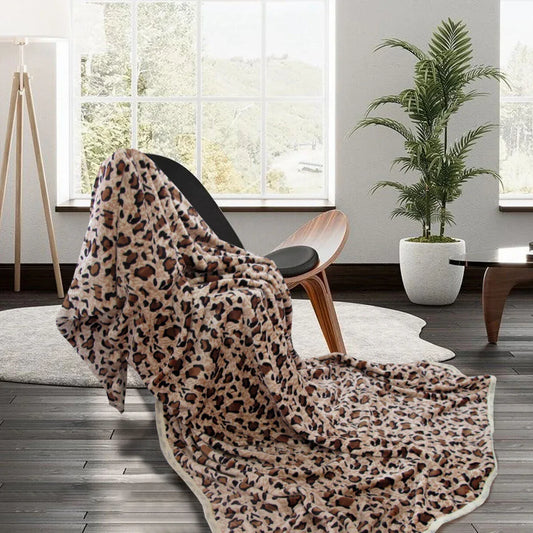 Animal Pattern Soft Flannel Plush Queen Size Blanket 220 x 240cm Leopard - Mekamart Australia