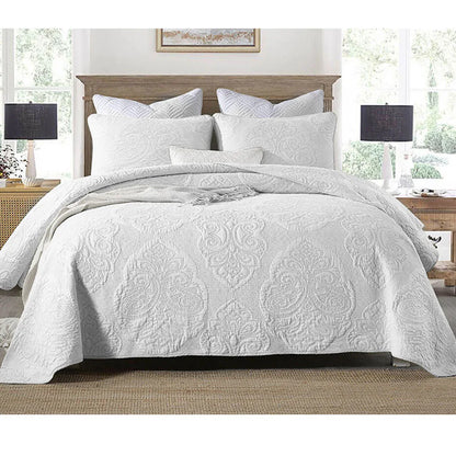 Cotton Rich Lightly Quilted Coverlet Set Royale White King - Mekamart Australia