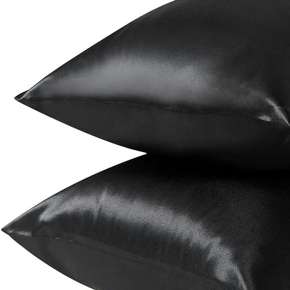 Pair of Standard Satin Silk Pillowcases with Envelope Closure 51 x 76 cm Grey - Mekamart Australia