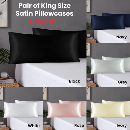 Pair of King Satin Silk Pillowcases with Envelope Closure 51 x 102 cm Ivory - Mekamart Australia