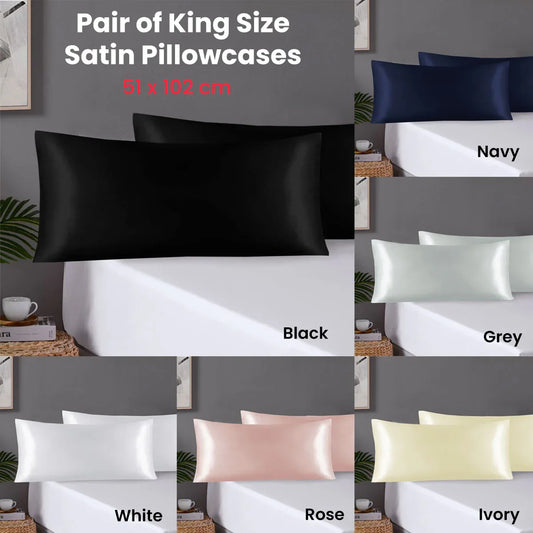 Pair of King Satin Silk Pillowcases with Envelope Closure 51 x 102 cm Ivory - Mekamart Australia