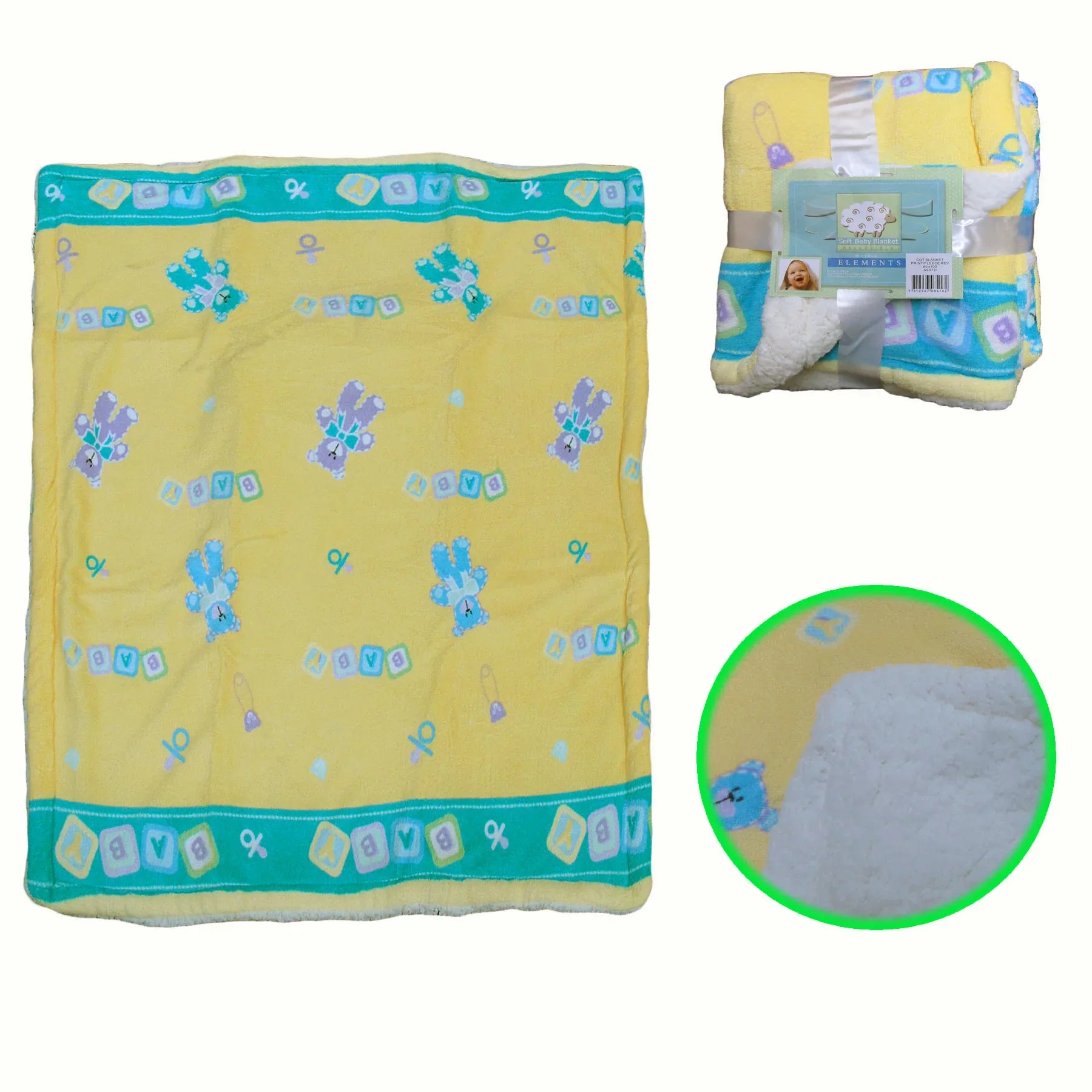 Elements Soft Coral Fleece Baby Blanket 80 x 100 cm - Yellow - Mekamart Australia