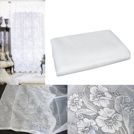 Gardenia White One Piece Rod Pocket Lace Curtain with Attached Valance - Mekamart Australia