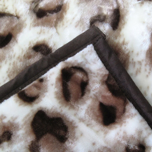 750gsm 3.5kg Double Layer Animal Print Faux Mink Blanket Queen 200x240 cm Taupe Jaguar - Mekamart Australia