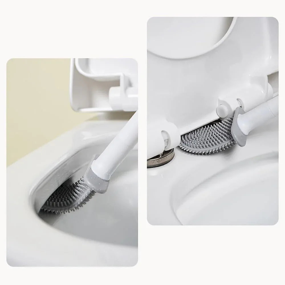 Silicone Flexible Head Deep Cleaning Toilet Brush with Wall Mount Holder - Mekamart Australia