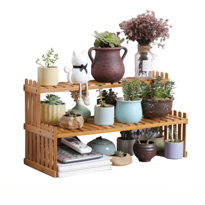 2 Tier Bamboo Plant Stand Shelves Flower Pot Rack Garden Indoor Outdoor Patio - Mekamart Australia