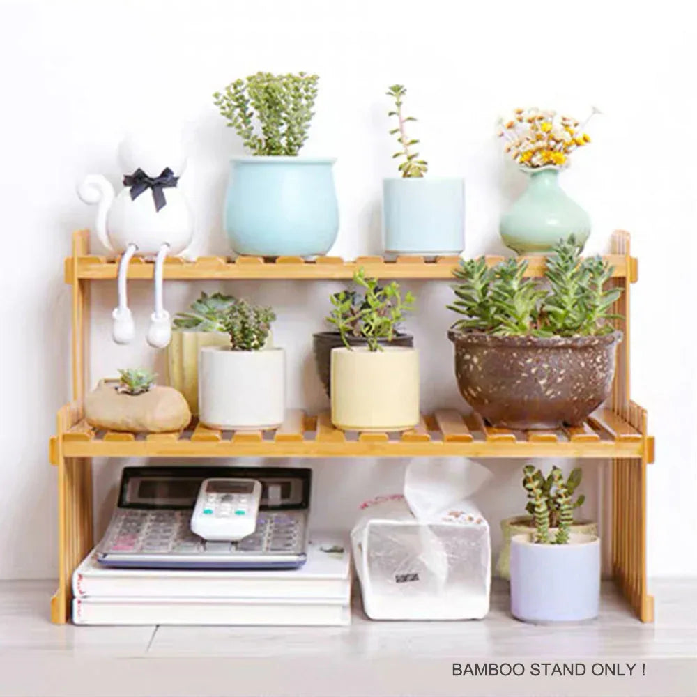 2 Tier Bamboo Plant Stand Shelves Flower Pot Rack Garden Indoor Outdoor Patio - Mekamart Australia