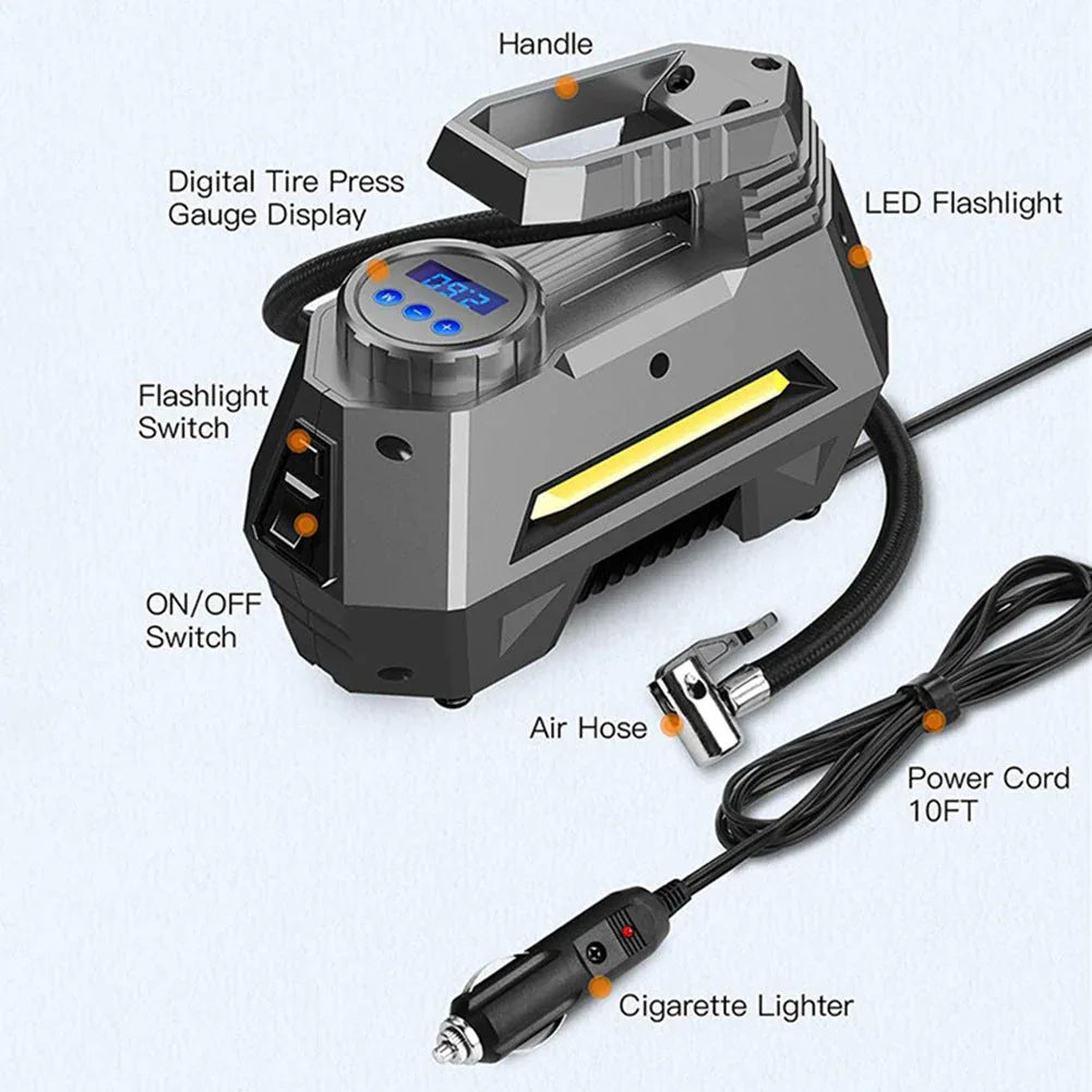 Portable Digital Car Air Compressor Tire Inflator With Emergency Flashlight - Mekamart Australia