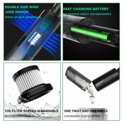 Wireless Charge 6000Pa Suction Powerful Portable Car Vacuum Cleaner Home Duster(Black) - Mekamart Australia