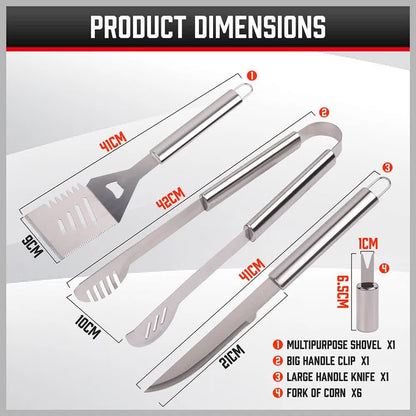 18Pcs BBQ Tool Set Stainless Steel Barbecue Utensil Cooking Grill Outdoor Cook - Mekamart Australia