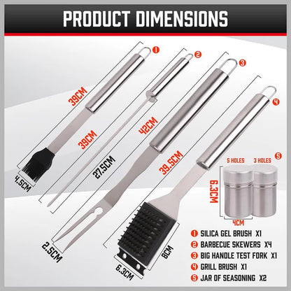 18Pcs BBQ Tool Set Stainless Steel Barbecue Utensil Cooking Grill Outdoor Cook - Mekamart Australia