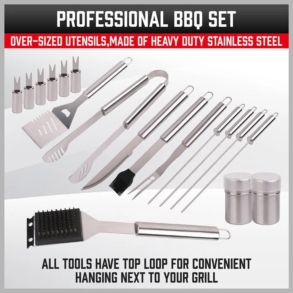 18Pcs BBQ Tool Set Stainless Steel Barbecue Utensil Cooking Grill Outdoor Cook - Mekamart Australia