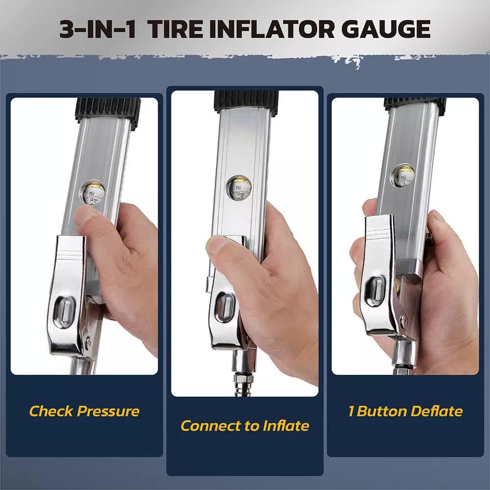 3in1 255PSI Tyre Inflator Car Motorcycle Air Tire Pressure Gauge Hose Pump Au - Mekamart Australia