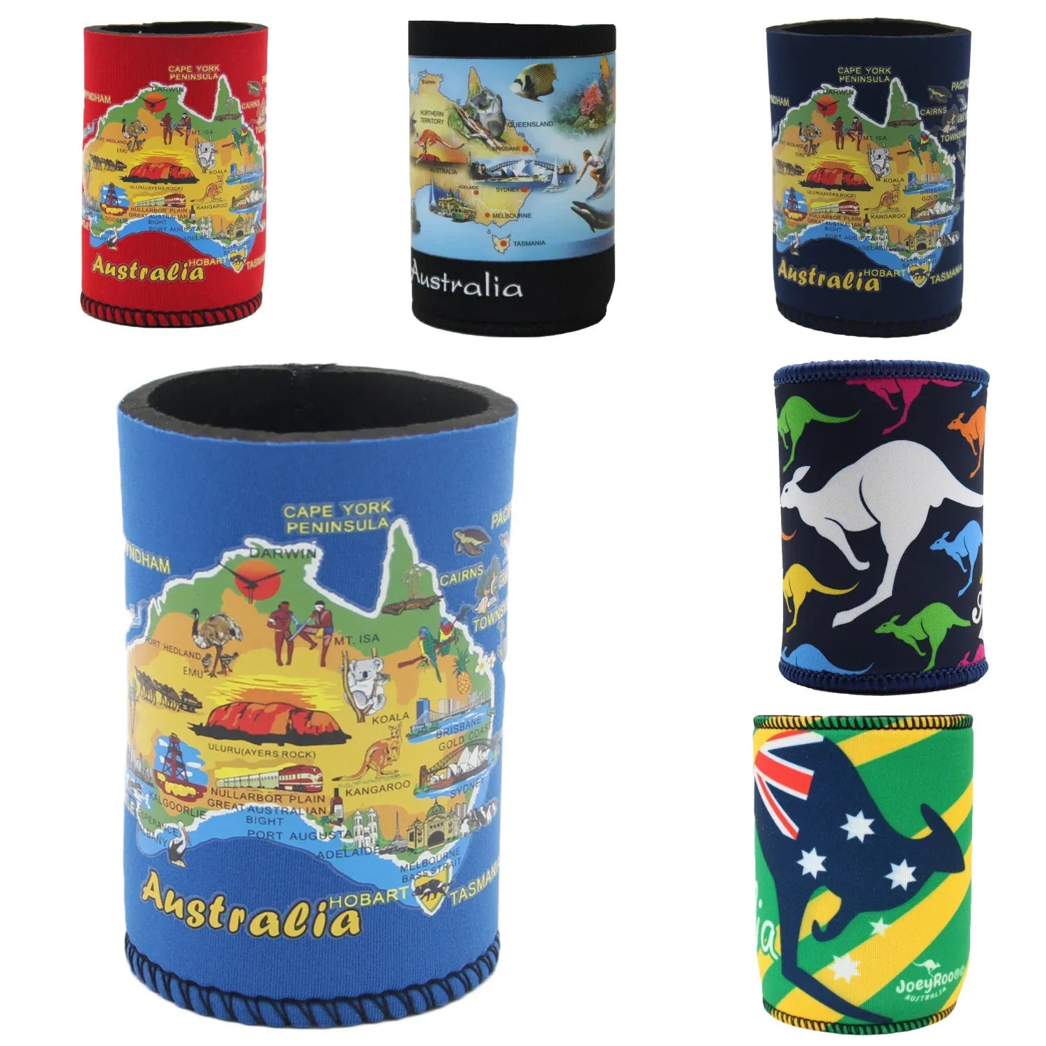 6x Australia Stubby Stubbie Holder Beer Bottle Tin Can Drink Alcohol Cooler Gift, Mixed Design (Maps) - Mekamart Australia