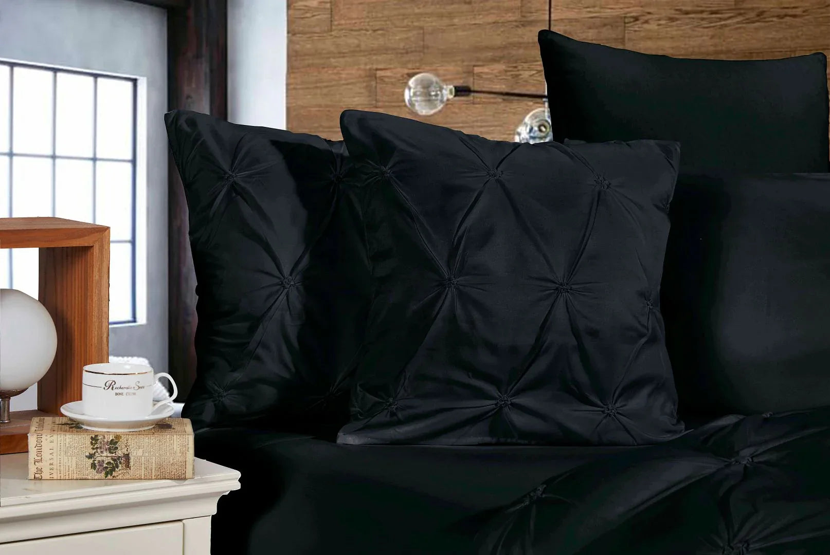 Diamond Pintuck Premium Ultra Soft Cushion Covers 2-Pack - Black - Mekamart Australia