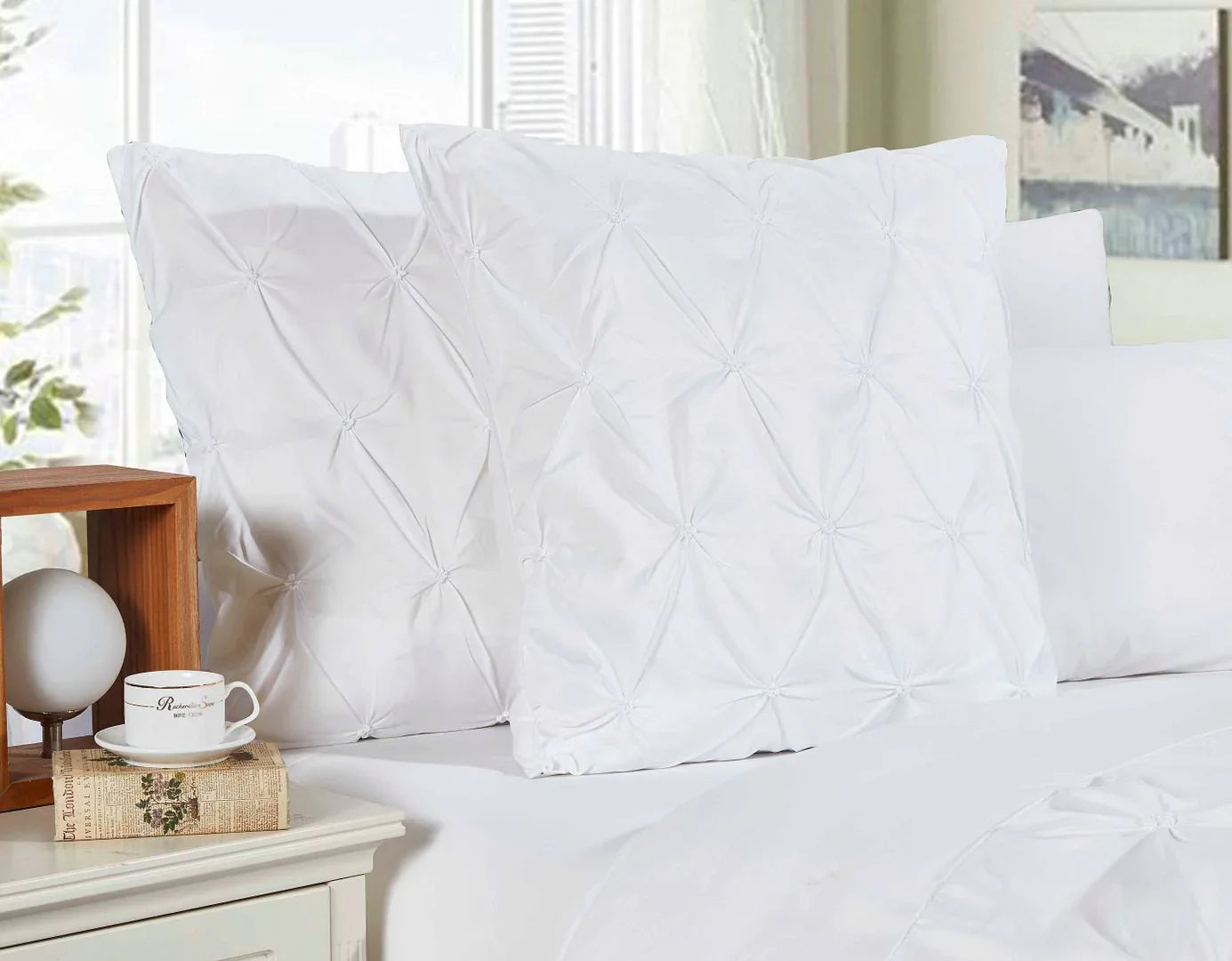 Diamond Pintuck Premium Ultra Soft European Pillowcases 2-Pack - White - Mekamart Australia