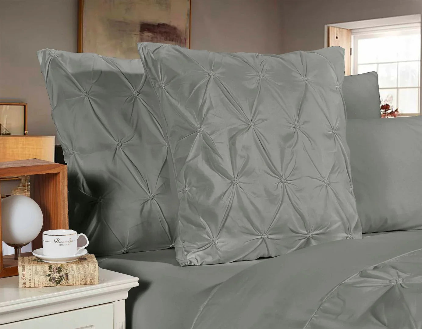 Diamond Pintuck Premium Ultra Soft European Pillowcases 2-Pack - Grey - Mekamart Australia