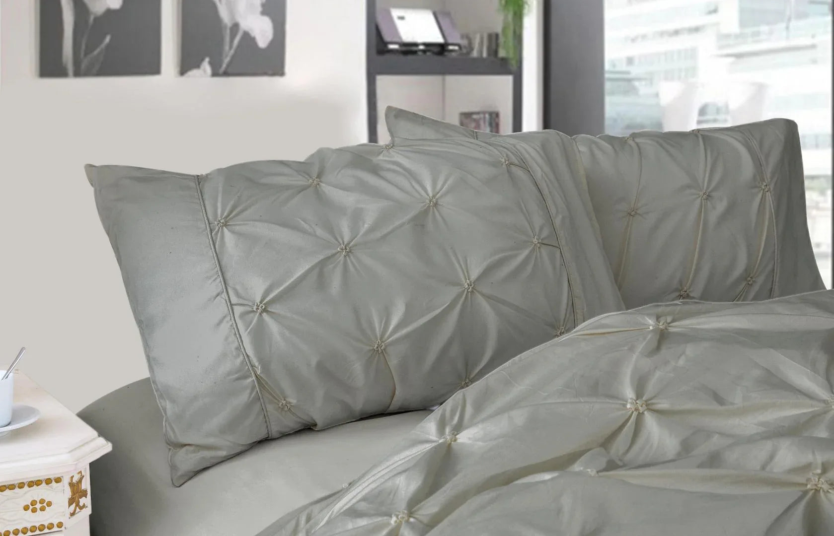 Diamond Pintuck Premium Ultra Soft King size Pillowcases 2-Pack - Grey - Mekamart Australia