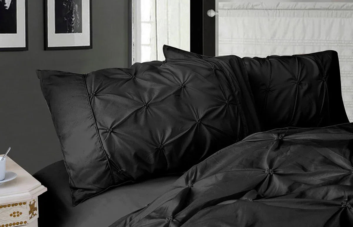 Diamond Pintuck Premium Ultra Soft Queen size Pillowcases 2-Pack -Black - Mekamart Australia