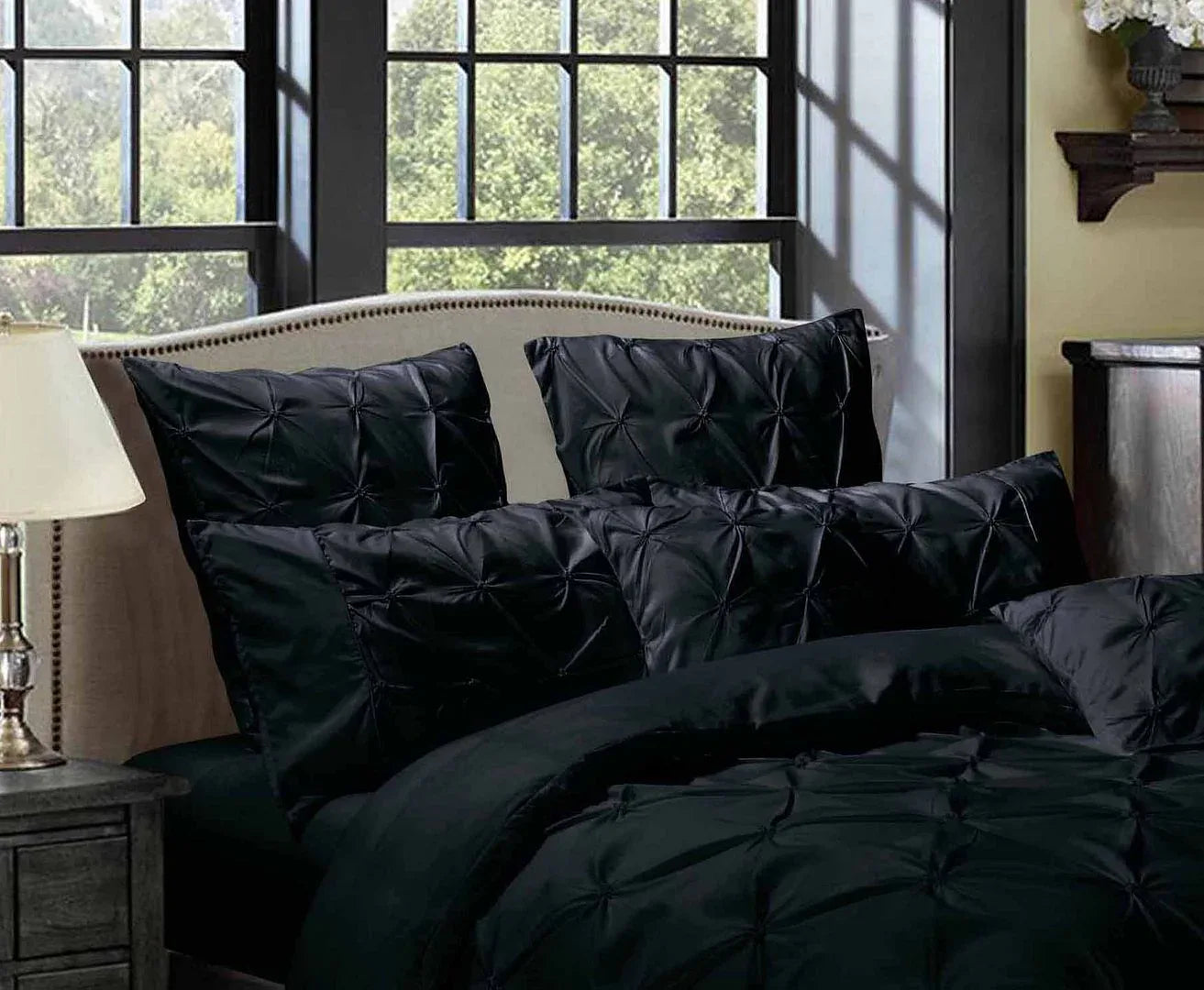 Diamond Pintuck Premium Ultra Soft Standrad size Pillowcases 2-Pack - Black - Mekamart Australia