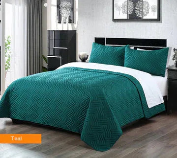3 piece embossed comforter set queen teal - Mekamart Australia